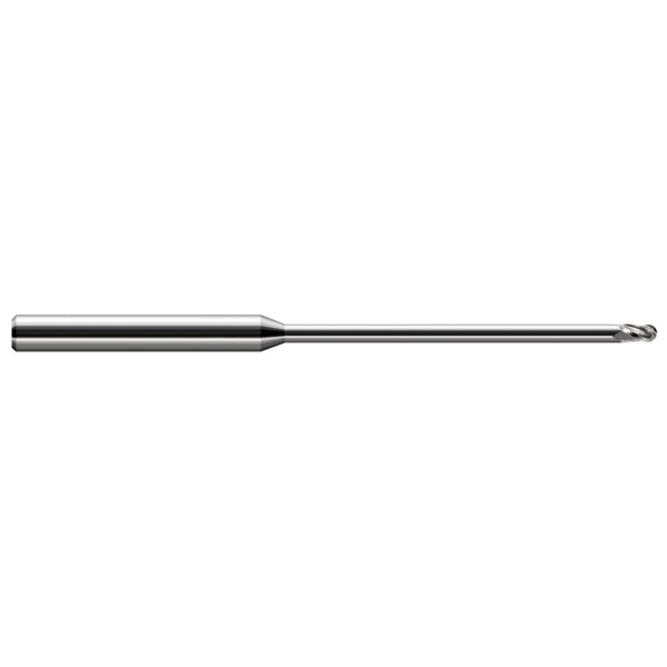 Harvey Tool Miniature End Mill - Ball - Long Reach, Stub Flute, 0.0470" (3/64), Neck Dia.: 0.0455" 59447